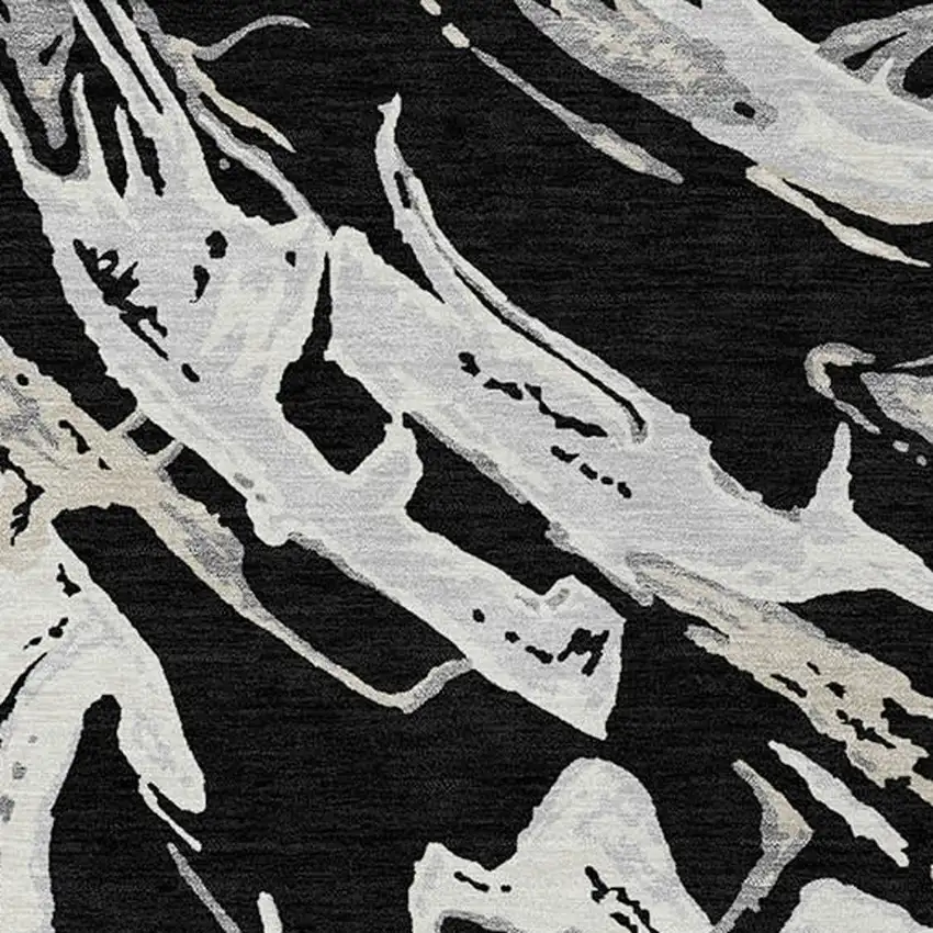 Black And Gray Abstract Washable Indoor Outdoor Area Rug Photo 6