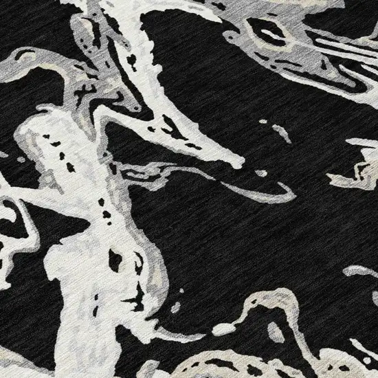 Black And Gray Abstract Washable Indoor Outdoor Area Rug Photo 8