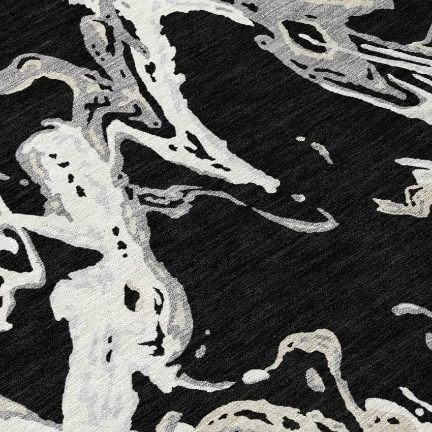 Black And Gray Abstract Washable Indoor Outdoor Area Rug Photo 8
