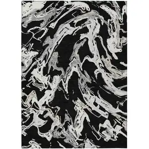 Photo of Black And Gray Abstract Washable Indoor Outdoor Area Rug
