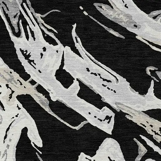 Black And Gray Abstract Washable Indoor Outdoor Area Rug Photo 6