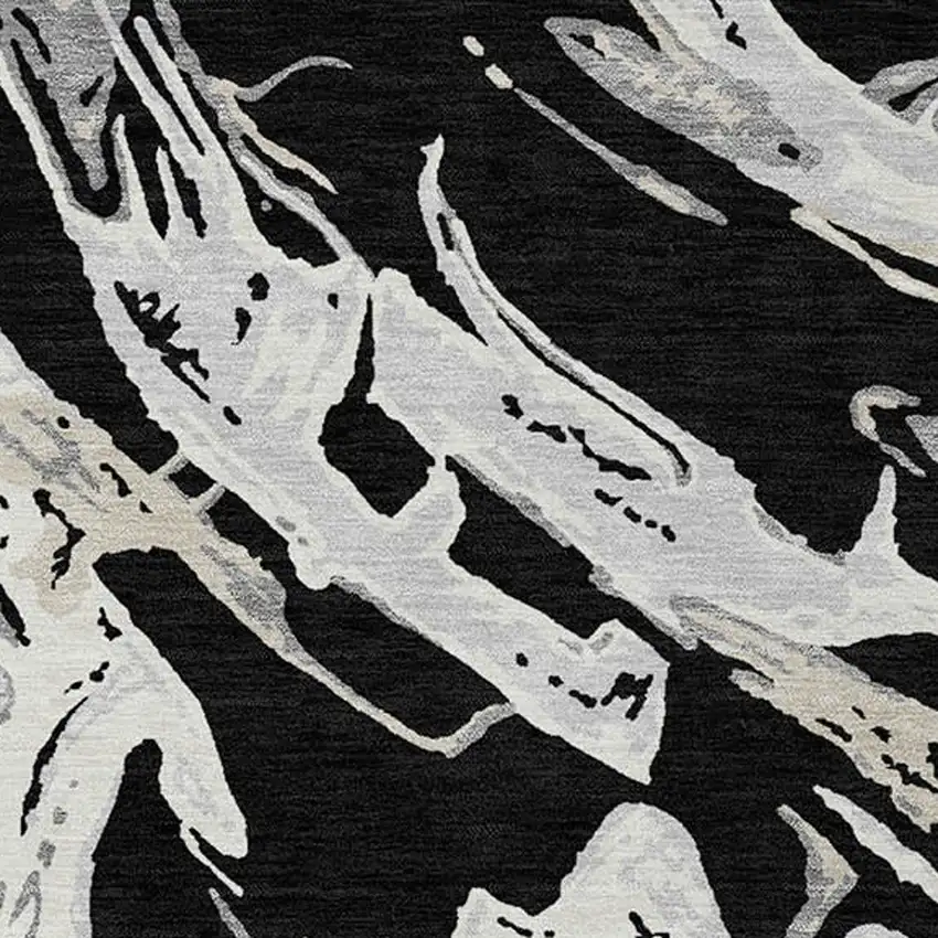 Black And Gray Abstract Washable Indoor Outdoor Area Rug Photo 6