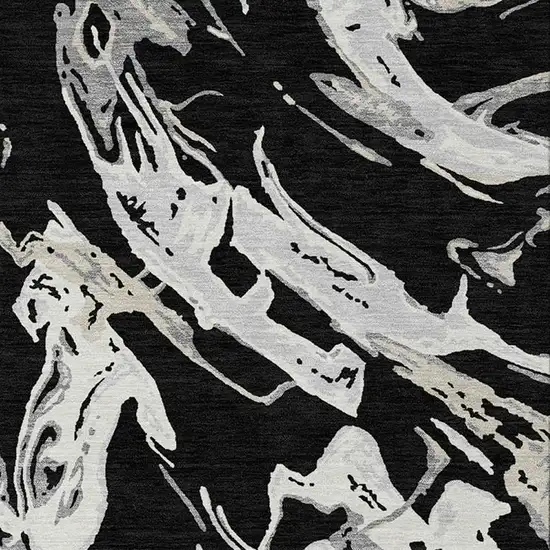 Black And Gray Abstract Washable Indoor Outdoor Area Rug Photo 7