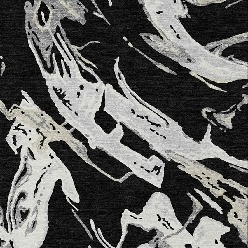 Black And Gray Abstract Washable Indoor Outdoor Area Rug Photo 7