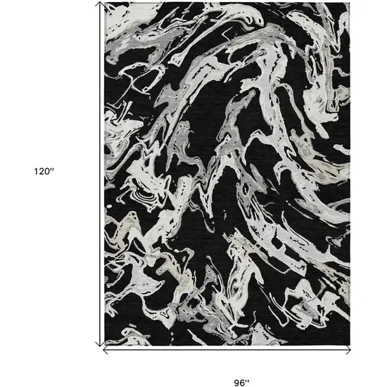 Black And Gray Abstract Washable Indoor Outdoor Area Rug Photo 3