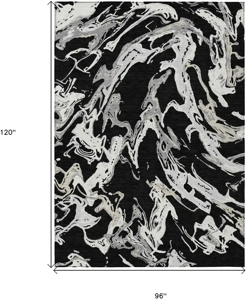 Black And Gray Abstract Washable Indoor Outdoor Area Rug Photo 3