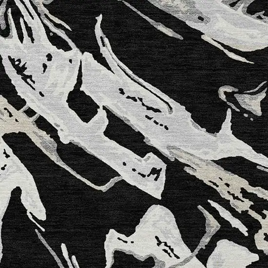 Black And Gray Abstract Washable Indoor Outdoor Area Rug Photo 6