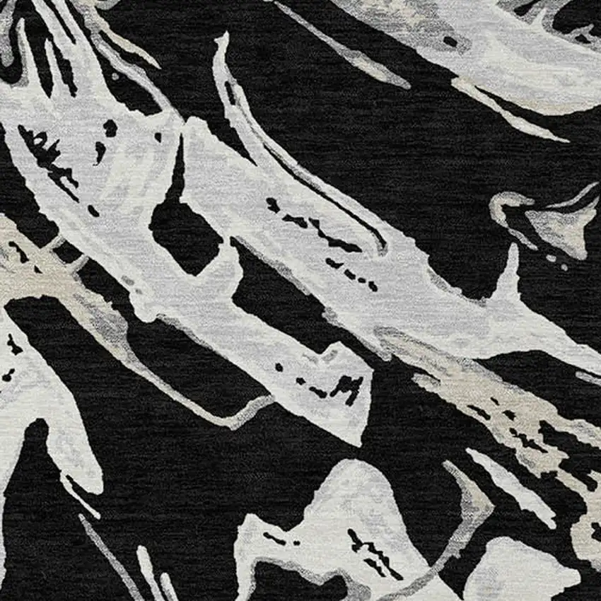 Black And Gray Abstract Washable Indoor Outdoor Area Rug Photo 6