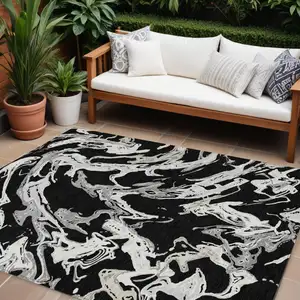 Photo of Black And Gray Abstract Washable Indoor Outdoor Area Rug
