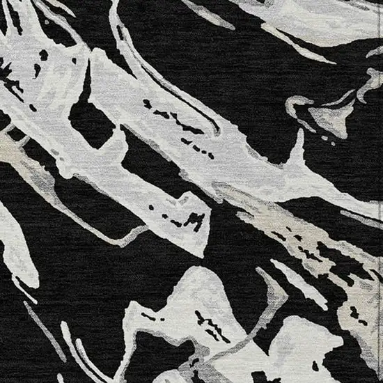 Black And Gray Abstract Washable Indoor Outdoor Area Rug Photo 6