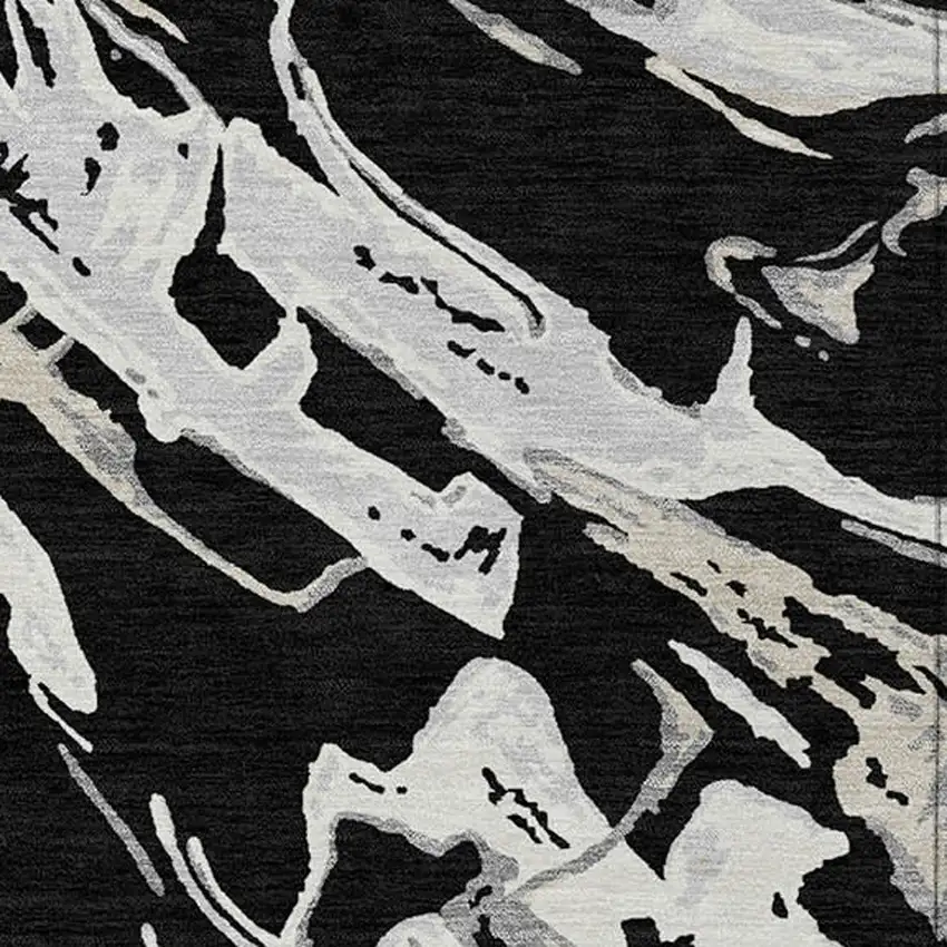 Black And Gray Abstract Washable Indoor Outdoor Area Rug Photo 6