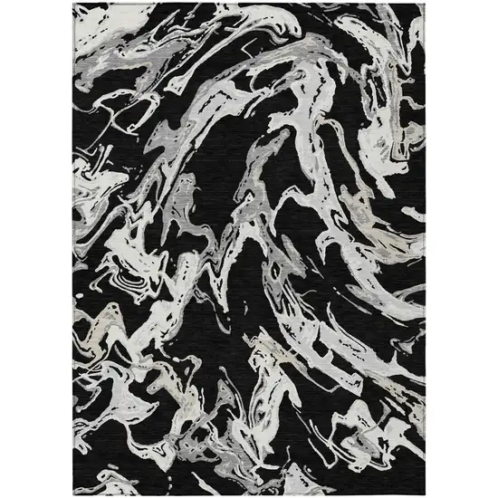 Black And Gray Abstract Washable Indoor Outdoor Area Rug Photo 2