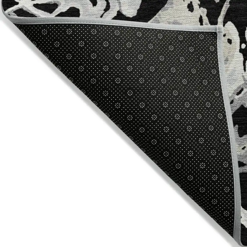 Black And Gray Abstract Washable Indoor Outdoor Area Rug Photo 4