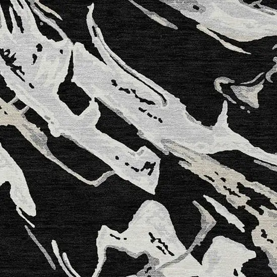 Black And Gray Abstract Washable Indoor Outdoor Area Rug Photo 6