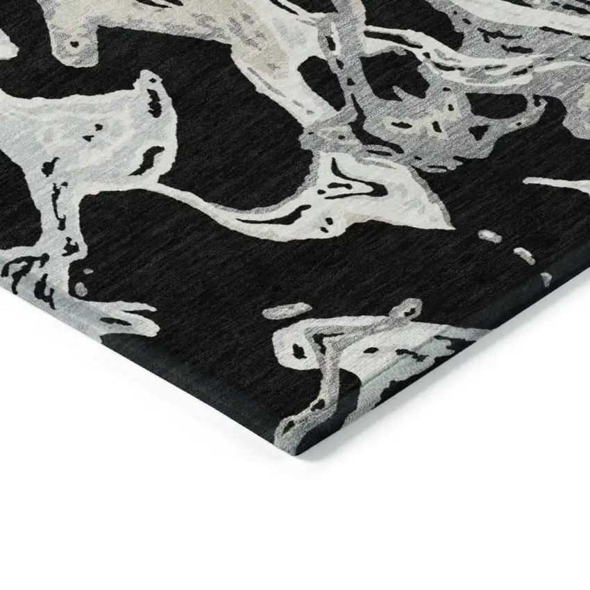 Black And Gray Abstract Washable Indoor Outdoor Area Rug Photo 5