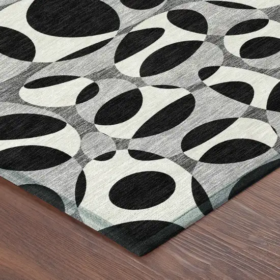 Black And Gray Abstract Washable Indoor Outdoor Area Rug Photo 9