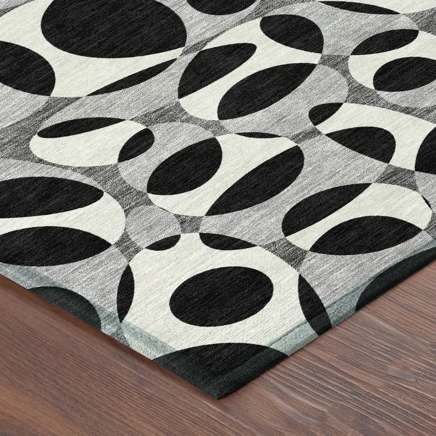 Black And Gray Abstract Washable Indoor Outdoor Area Rug Photo 9