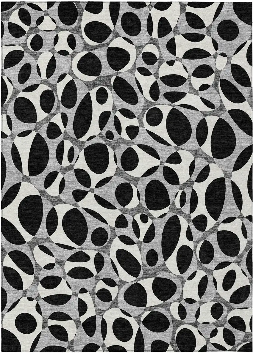 Black And Gray Abstract Washable Indoor Outdoor Area Rug Photo 8