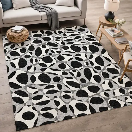 Black And Gray Abstract Washable Indoor Outdoor Area Rug Photo 5