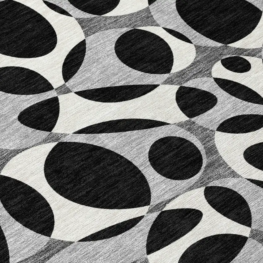 Black And Gray Abstract Washable Indoor Outdoor Area Rug Photo 2