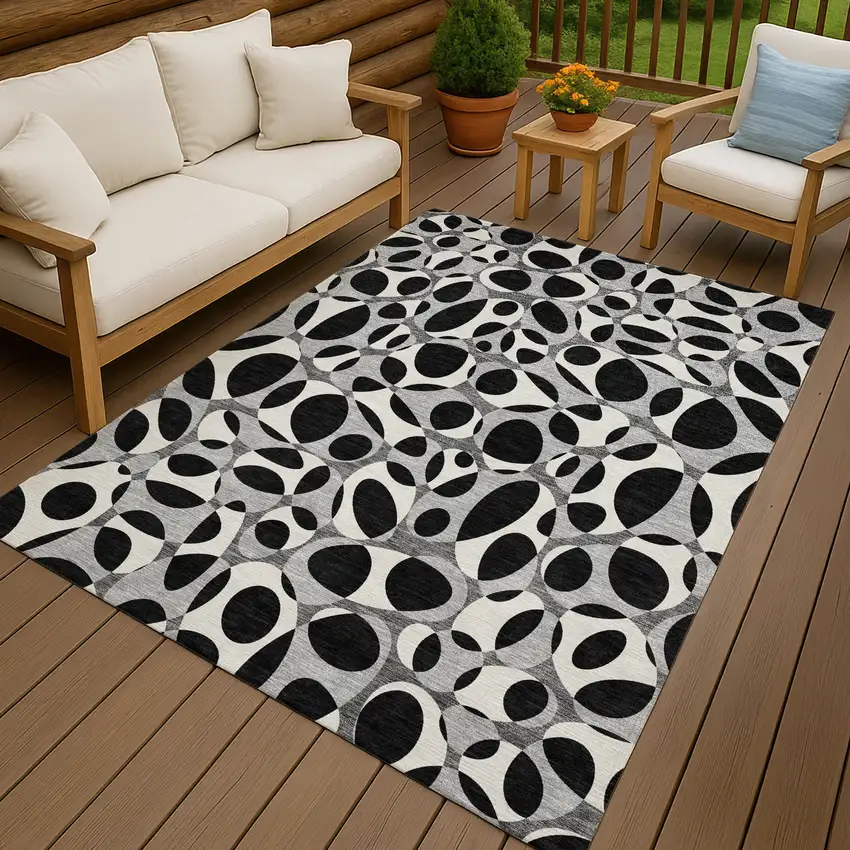 Black And Gray Abstract Washable Indoor Outdoor Area Rug Photo 7
