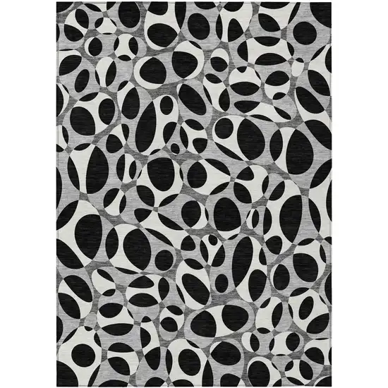 Black And Gray Abstract Washable Indoor Outdoor Area Rug Photo 8