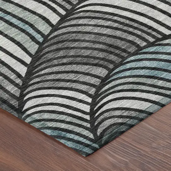 Black And Gray Abstract Washable Indoor Outdoor Area Rug Photo 8
