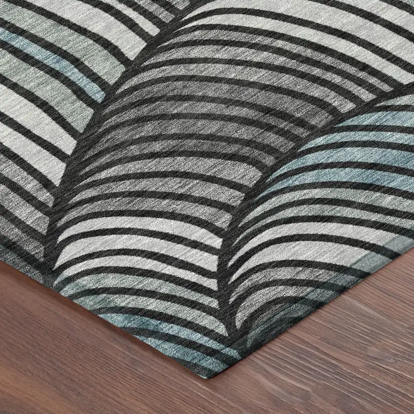 Black And Gray Abstract Washable Indoor Outdoor Area Rug Photo 8