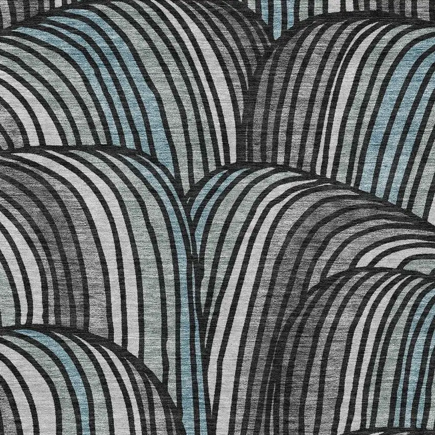 Black And Gray Abstract Washable Indoor Outdoor Area Rug Photo 2