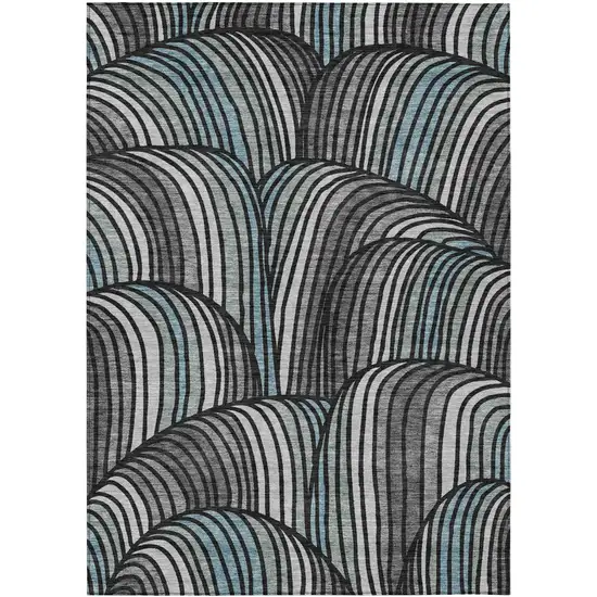 Black And Gray Abstract Washable Indoor Outdoor Area Rug Photo 1