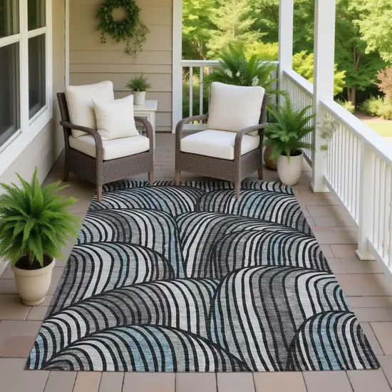 Black And Gray Abstract Washable Indoor Outdoor Area Rug Photo 7