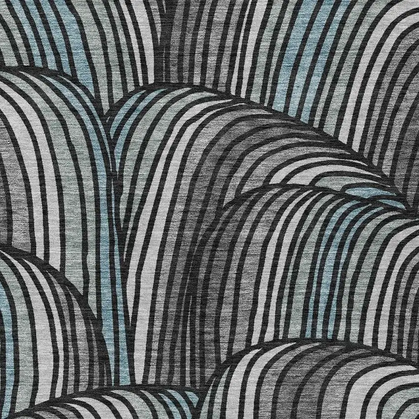 Black And Gray Abstract Washable Indoor Outdoor Area Rug Photo 2