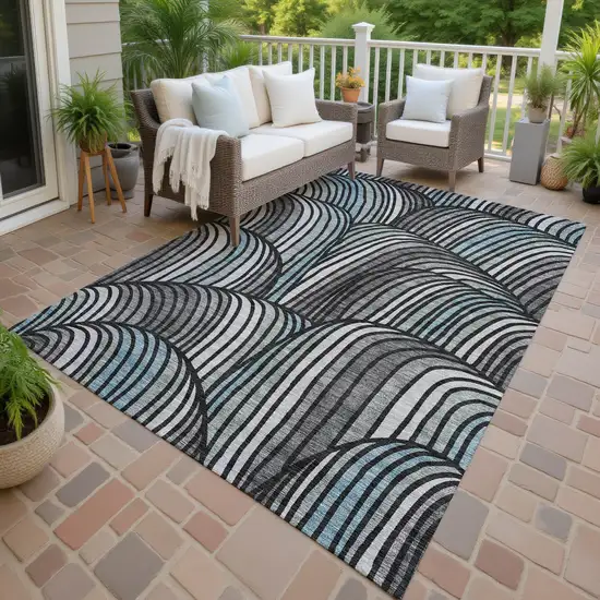 Black And Gray Abstract Washable Indoor Outdoor Area Rug Photo 4