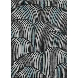 Photo of Black And Gray Abstract Washable Indoor Outdoor Area Rug