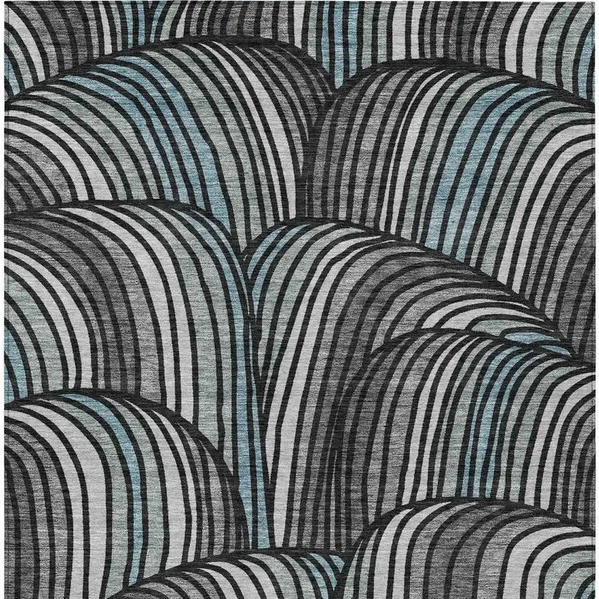 Black And Gray Abstract Washable Indoor Outdoor Area Rug Photo 3