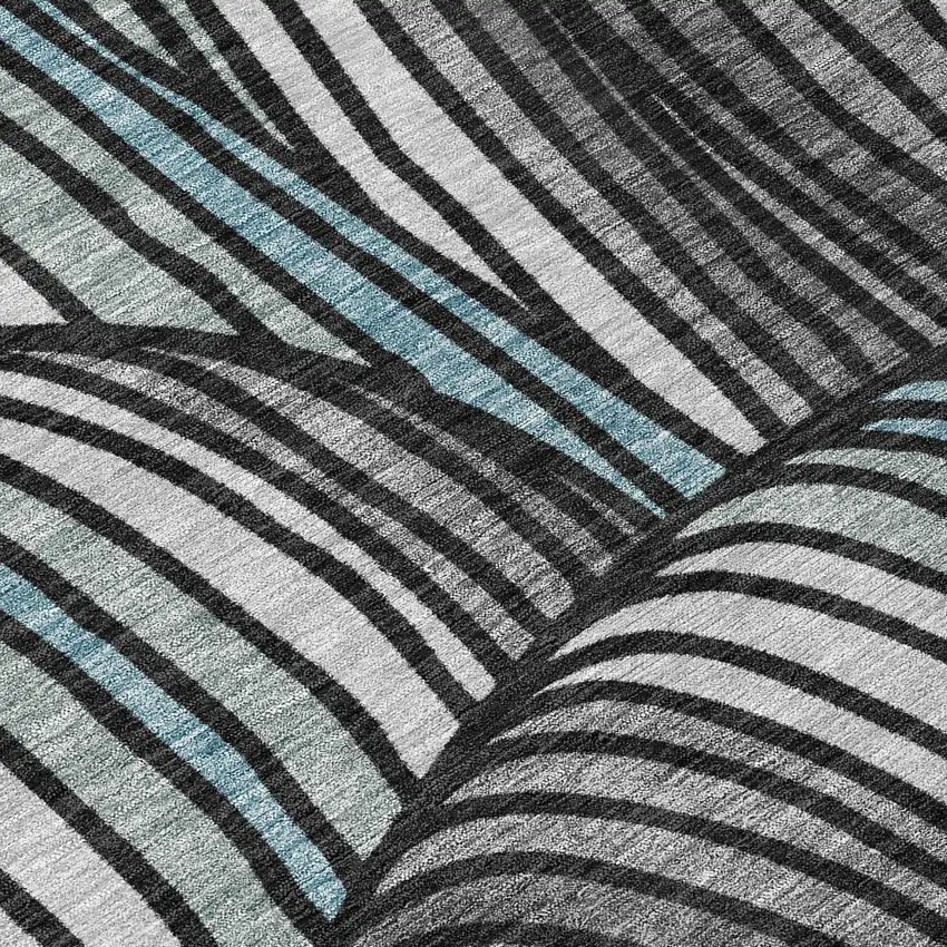 Black And Gray Abstract Washable Indoor Outdoor Area Rug Photo 9