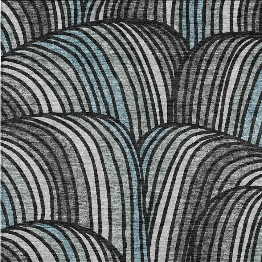 Black And Gray Abstract Washable Indoor Outdoor Area Rug Photo 2