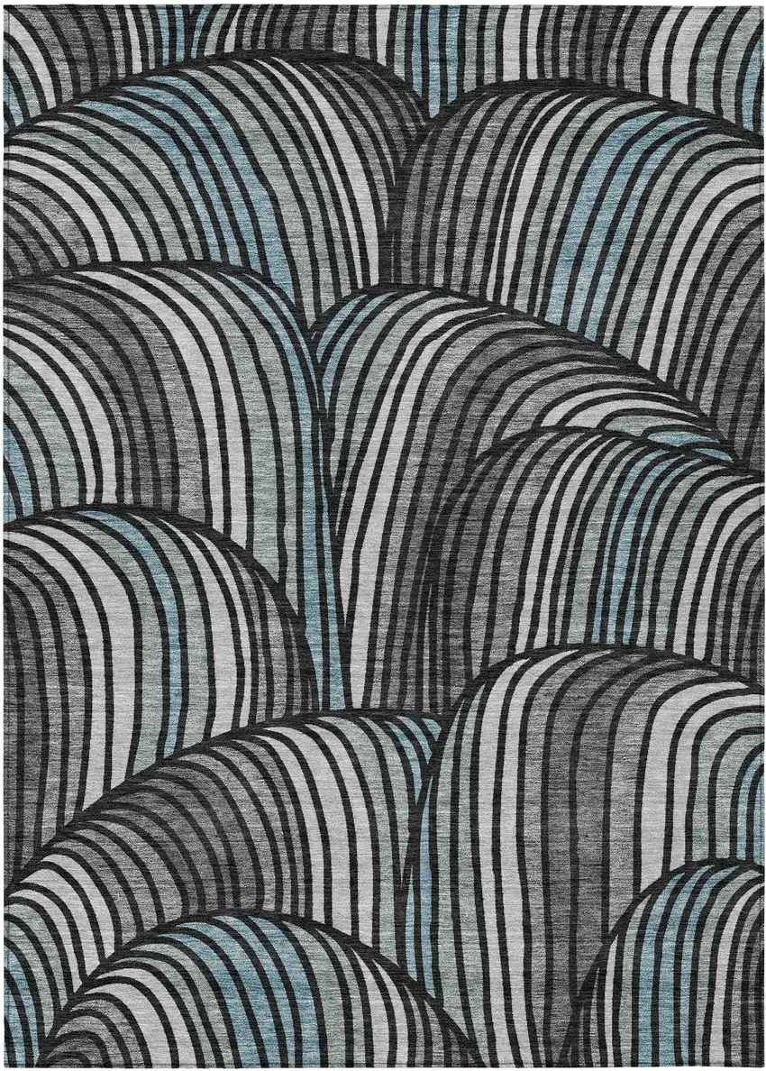Black And Gray Abstract Washable Indoor Outdoor Area Rug Photo 1