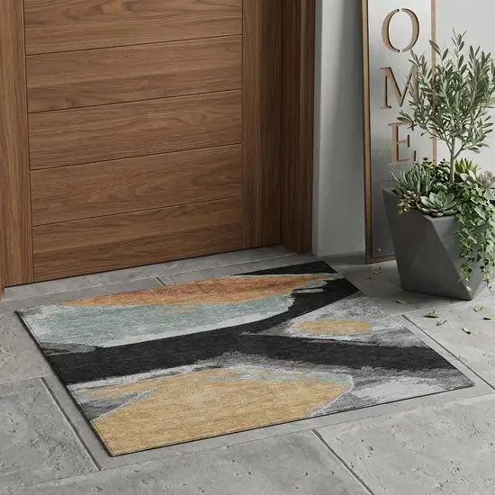 Black And Gray Abstract Washable Indoor Outdoor Area Rug Photo 1