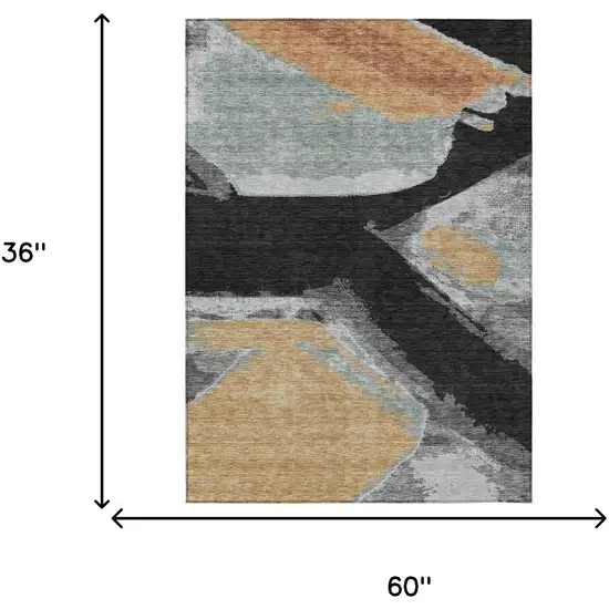 Black And Gray Abstract Washable Indoor Outdoor Area Rug Photo 7