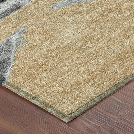 Black And Gray Abstract Washable Indoor Outdoor Area Rug Photo 5