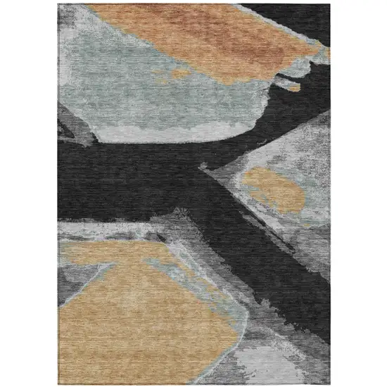 Black And Gray Abstract Washable Indoor Outdoor Area Rug Photo 2