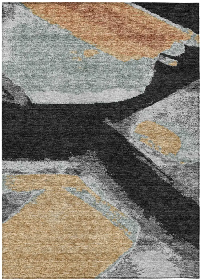 Black And Gray Abstract Washable Indoor Outdoor Area Rug Photo 2