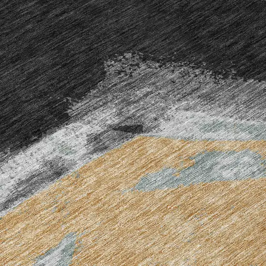 Black And Gray Abstract Washable Indoor Outdoor Area Rug Photo 6