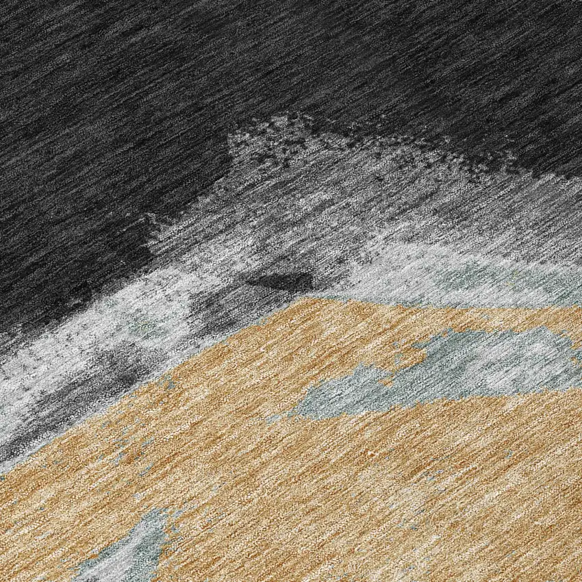 Black And Gray Abstract Washable Indoor Outdoor Area Rug Photo 6
