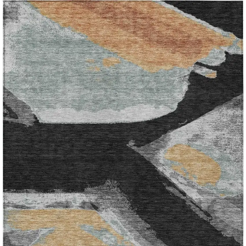 Black And Gray Abstract Washable Indoor Outdoor Area Rug Photo 4