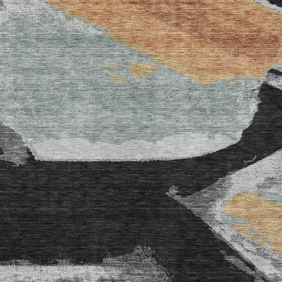 Black And Gray Abstract Washable Indoor Outdoor Area Rug Photo 3