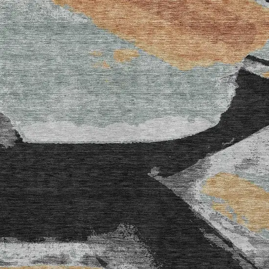 Black And Gray Abstract Washable Indoor Outdoor Area Rug Photo 3