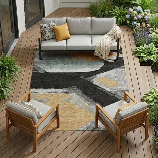 Black And Gray Abstract Washable Indoor Outdoor Area Rug Photo 1