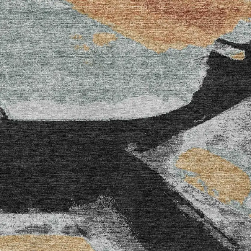 Black And Gray Abstract Washable Indoor Outdoor Area Rug Photo 3
